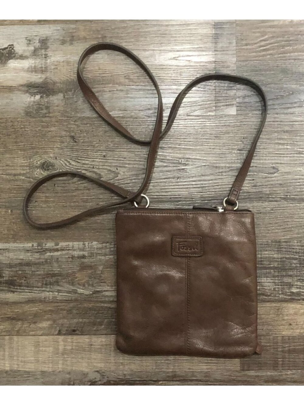 Fossil Brown Leather Crossbody Bag 8"x8"